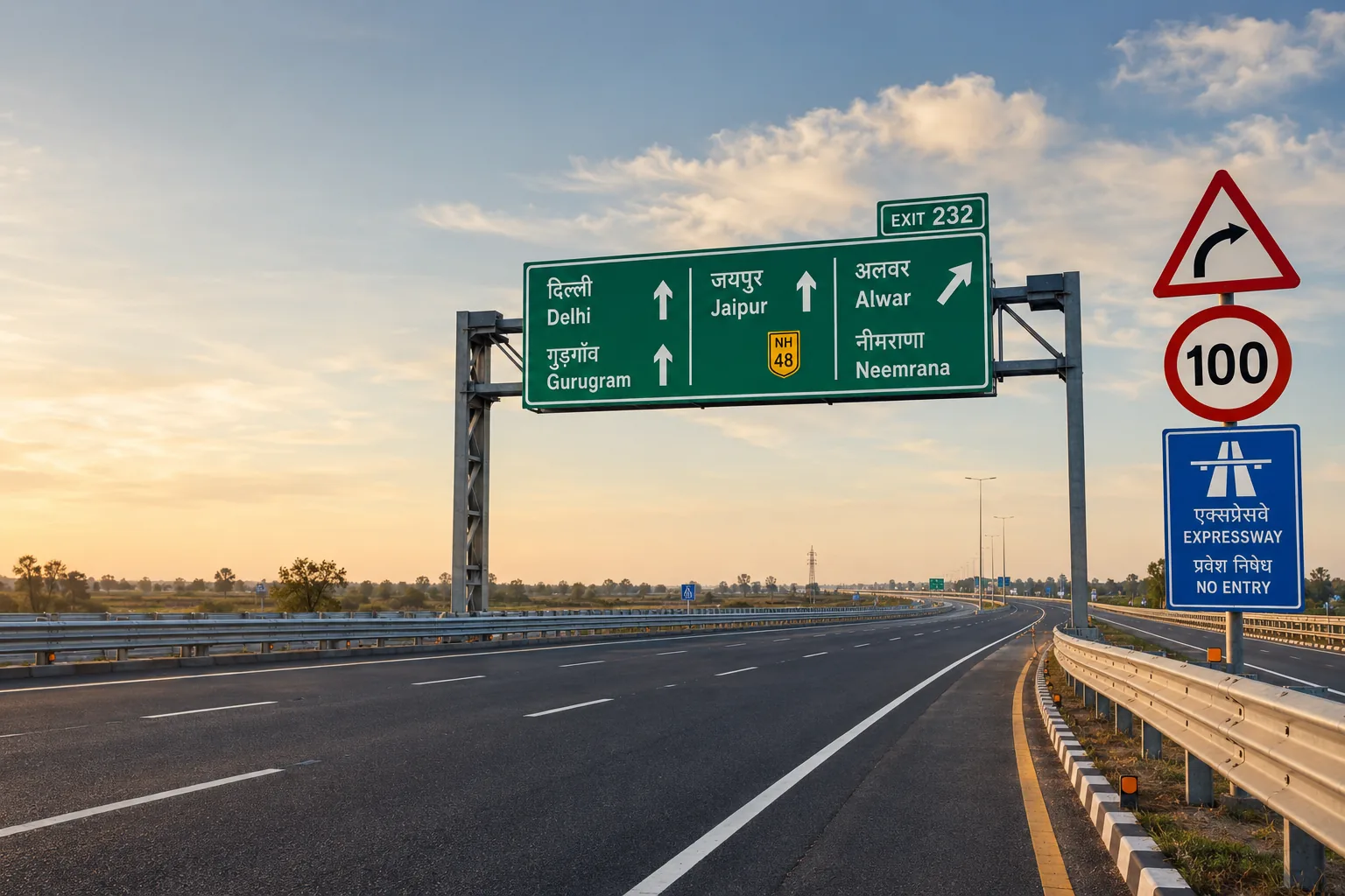 Highway with road safety products and traffic signs by TMR Traffic Safety